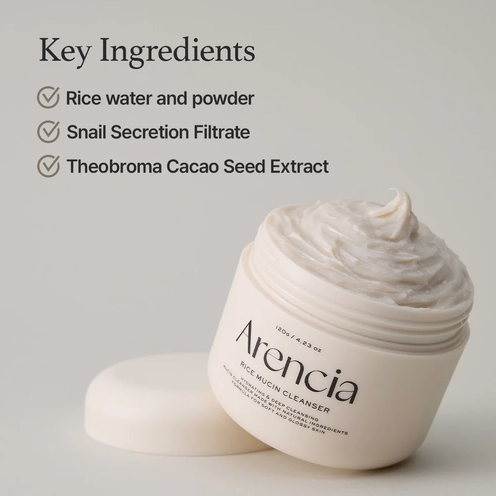 Key ingredients. Rice water and powder. Snail secretion filtrate. Theobroa caco seed extract.
