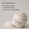Key ingredients. Rice water and powder. Snail secretion filtrate. Theobroa caco seed extract.
