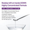 The image contains text promoting a highly concentrated serum, emphasizing its 