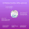 Graphic showing Knemo toner’s key ingredient complex. A glowing sphere represents three key features: T-CA Complex with Tea Tree and Cica, Anti-Sebum P™ to block excess sebum enzymes, and MetaCool to cool the skin by activating ion channels. Additional ingredients like Panthenol, AHA/PHA, and antioxidants are listed below.
