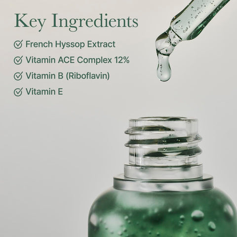 Key ingredients. French Hyssop Extract. Vitamin ACE Complex 12 percent. Vitamin B (Riboflavin). Vitamin E.
