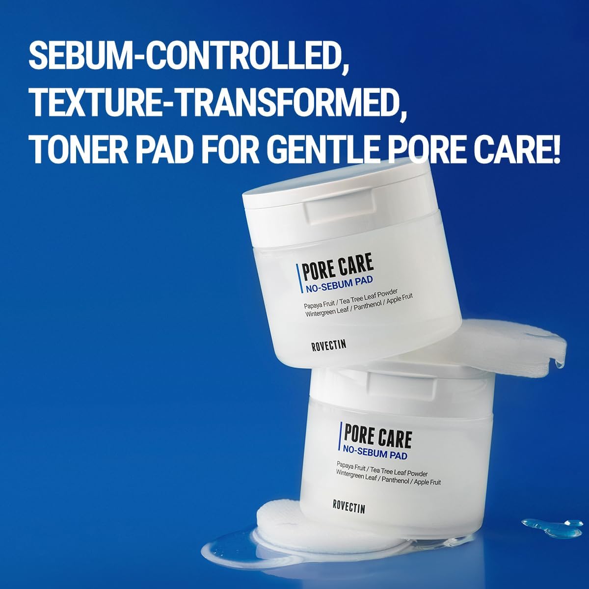 sebum-controlled, texture-transformed, toner pad for gentle pore care. 
