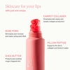 kincare for your lips with just one swipe. Rose PDRN stimulates skin renewal and repair using plant DNA. Carrot Collagen penetrates skin easily and boosts collagen production. Shea Butter products and soothes rough chapped skin. Pillow Peptide supports the skin's collagen and binds to water.