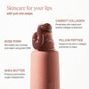 Skincare for your lips with just one swipe. Rose PDRN stimulates skin renewal and repair using plant DNA. Carrot Collagen penetrates skin easily and boosts collagen production. Shea Butter products and soothes rough chapped skin. Pillow Peptide supports the skin's collagen and binds to water.