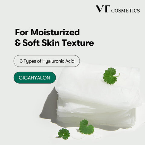 For moisturized and soft skin texture. 3 types of hyaluronic acid, and cicahyalon.