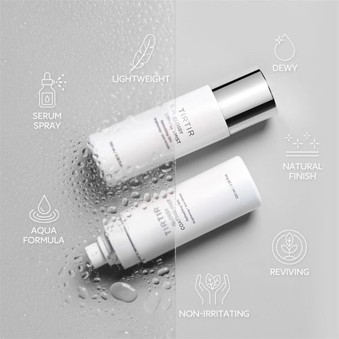 TIRTIR glossy coating mist. serum spray, lightweight, dewy, natural finish, reviving, non-irritating, and aqua formula. 