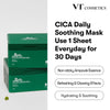 Cica daily soothing mask use 1 sheet everyday for 30 days. Non-sticky ampoule essence. Refreshing and glowing effects. Hydrating and soothing.