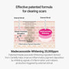 Effective patented formula for clearing scars. Madecassoside-whitening 20,000 ppm. Patented Madecassoside-whitening ingredient derived from centella helps improve inflammatory pigment deposition by inhibiting signals of inflammation and melanin production triggered by external stimuli. 