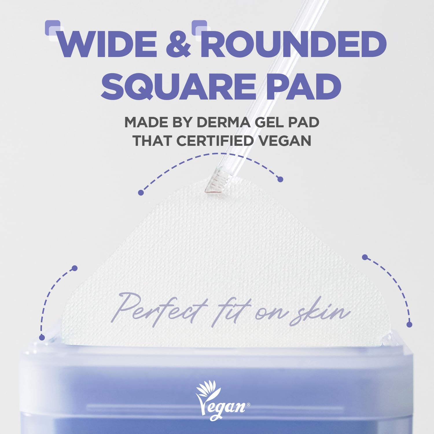 A close-up image of a square face mask pad. The pad is made of a soft, white material and is surrounded by a blue container. The text on the image reads 