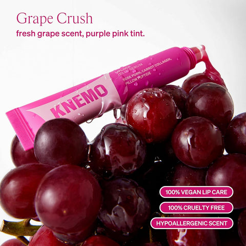 Grape Crush. Fresh grape scent, purple pink tint. 100% vegan lip care. 100% cruelty free. Hypoallergenic scent. 