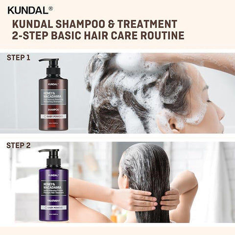 Kundal shampoo and treatment 2-step basic hair care routine. 