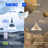 KNEMO vs OTHERS comparison chart. KNEMO: 200 tips, 300μm length, high quality 2-pack, gentle willow bark extract. OTHERS: 170 tips, 250μm length, low quality bulk 8 or 9 pack, harsh and scarring salicylic acid.