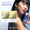 Model holding Knemo Square One Soothing Toner. Side-by-side microscopic skin images show a clinical reduction in pore appearance by 30.5% after 4 weeks of use.