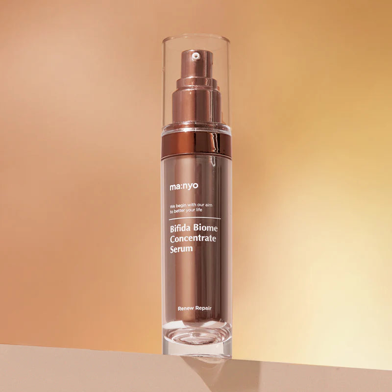 ma:nyo's Bifida Biome Concentrate Serum in a sleek, luxurious copper bottle.