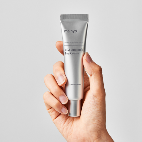 The image shows a hand holding the 4GF Ampoule Eye Cream. 