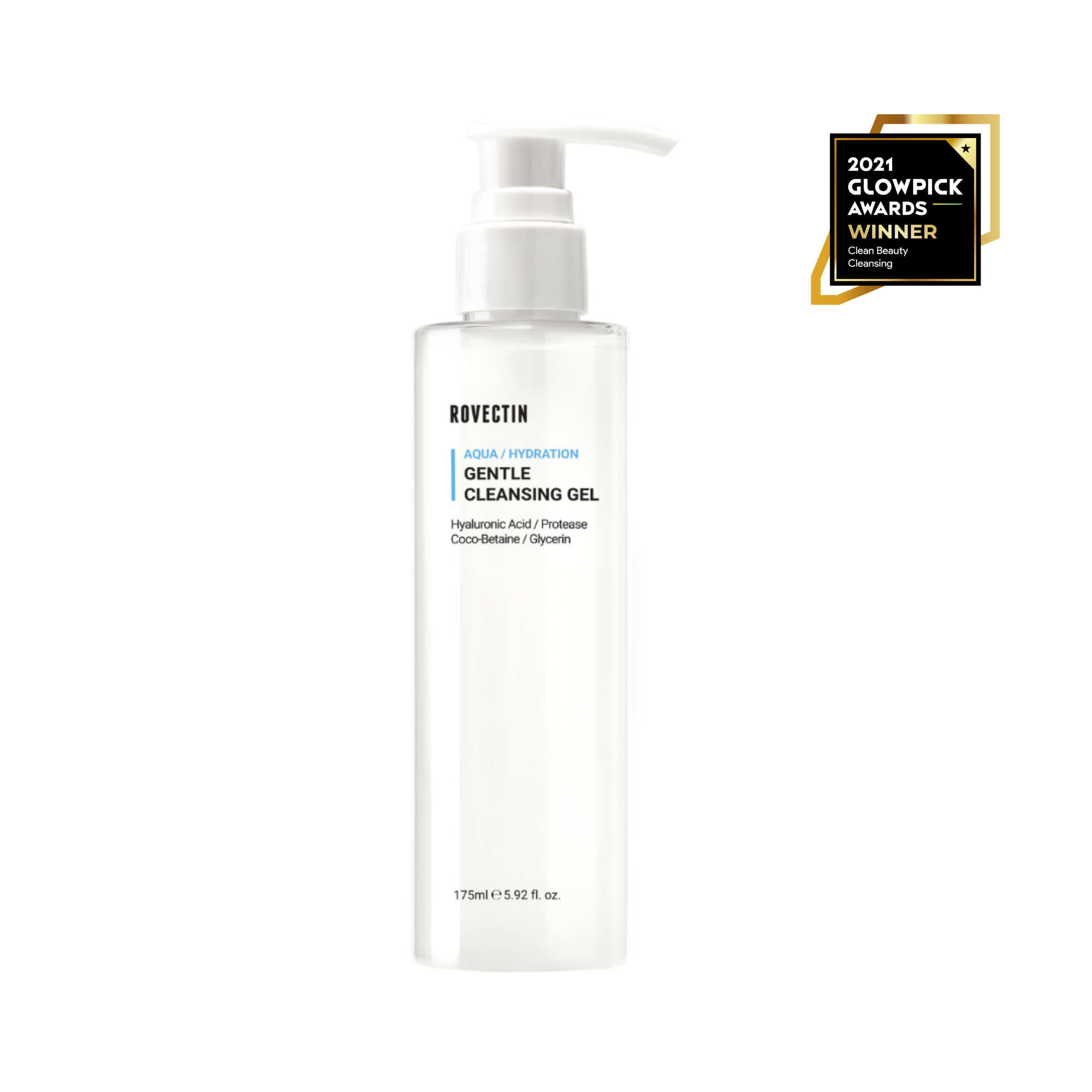 Rovectin aqua hydration gentle cleansing gel. 2021 Glowpick awards winner clean beauty cleansing.