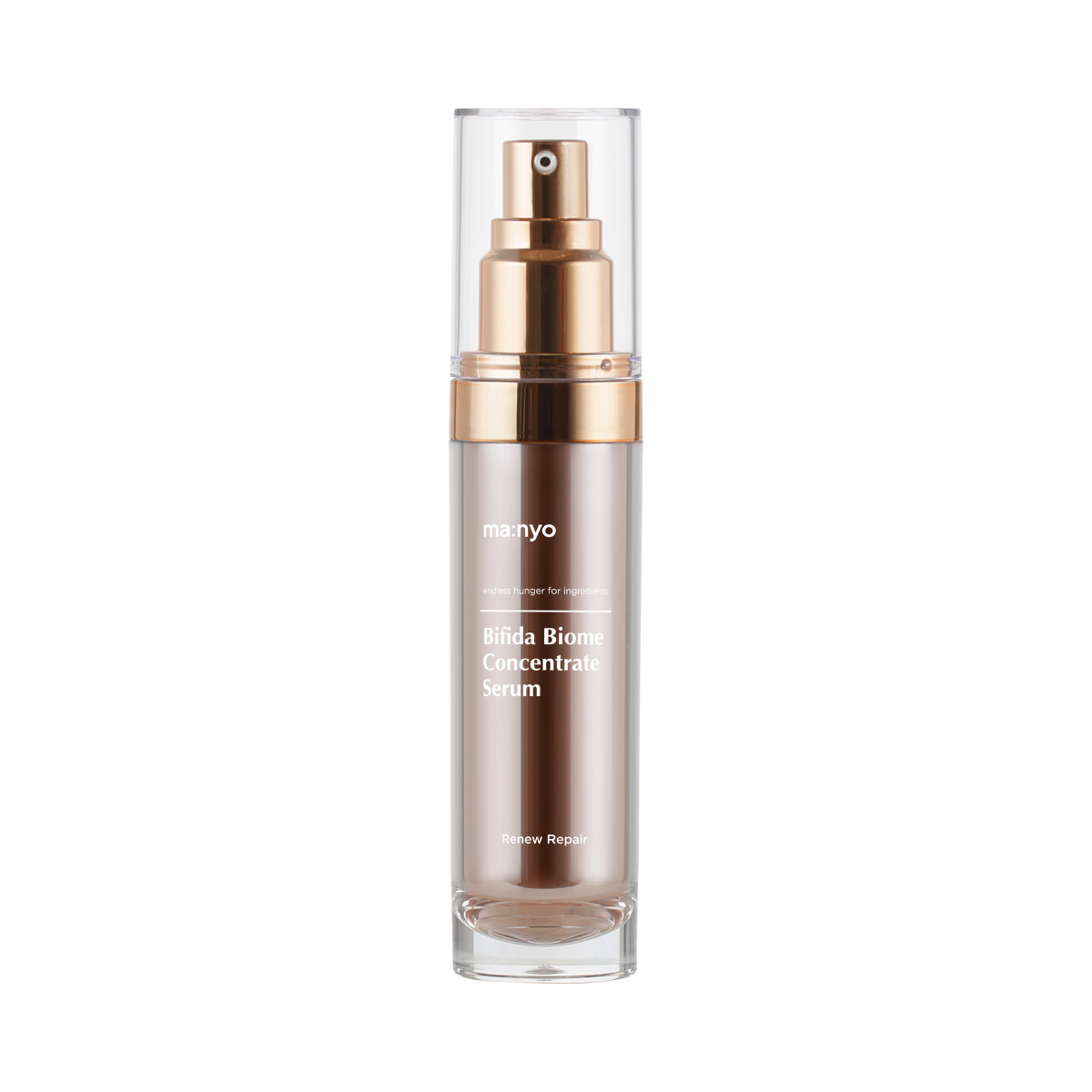 ma:nyo's Bifida Biome Concentrate Serum in a sleek, luxurious copper bottle.