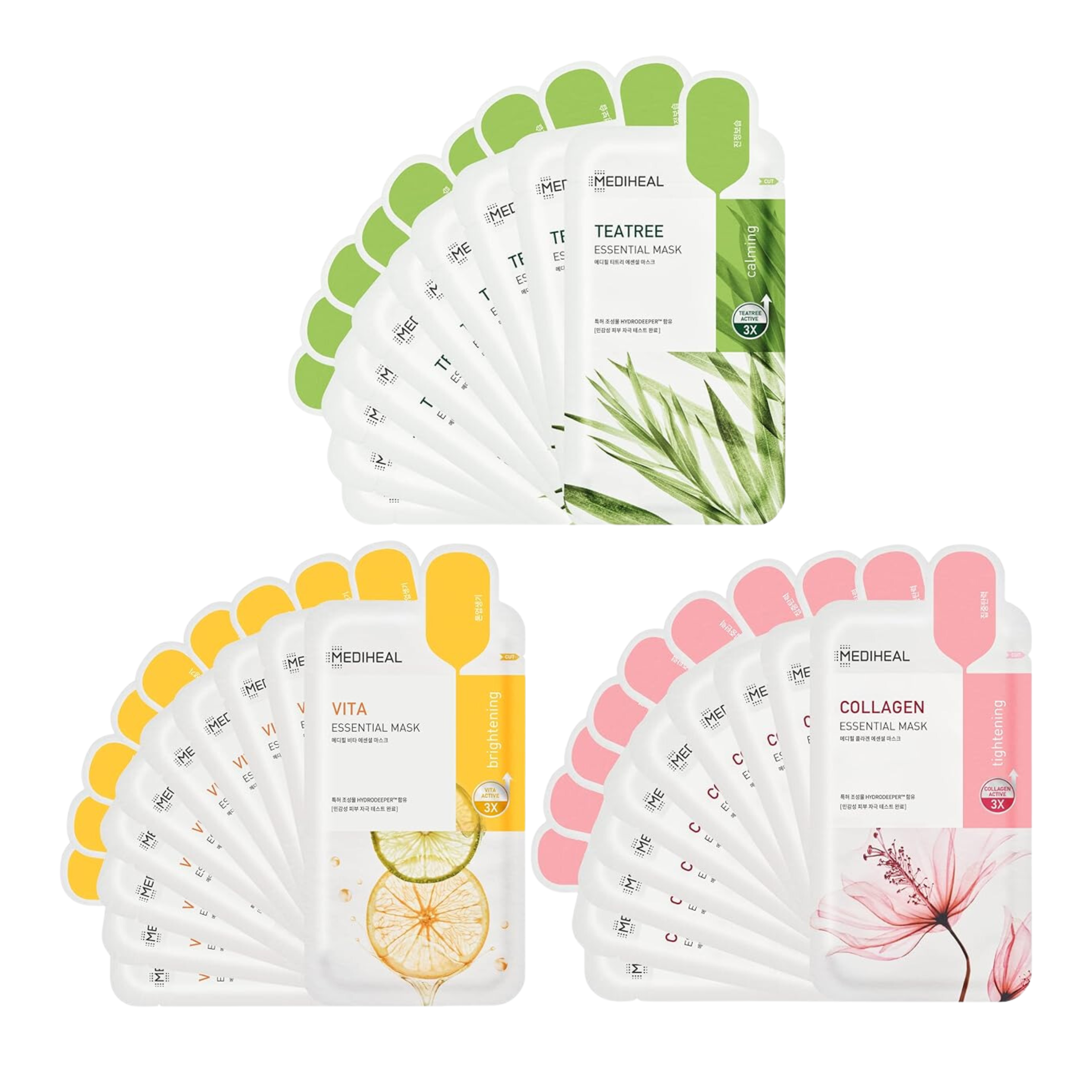 Mediheal Best Essential Mask Bundle - 30 Pack: Teatree, Vita, Collagen